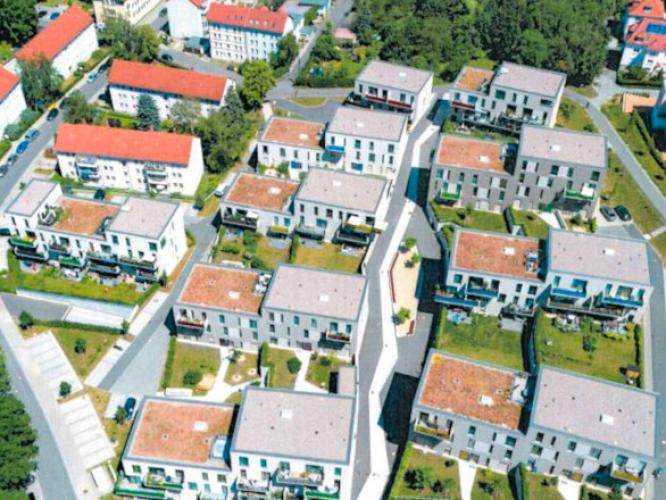 Draufsicht Wohngebiet Friedensbergterrassen mit Dachbegrünung
